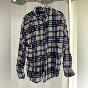 Croft & Barrow Navy and Brown Plaid Button-Down Shirt